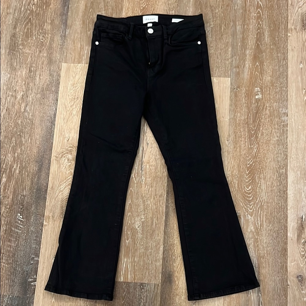 Frame Denim Black Flare Wide Leg Jeans